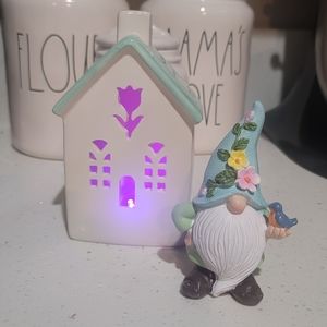 Easter decor, gnome and light up house.